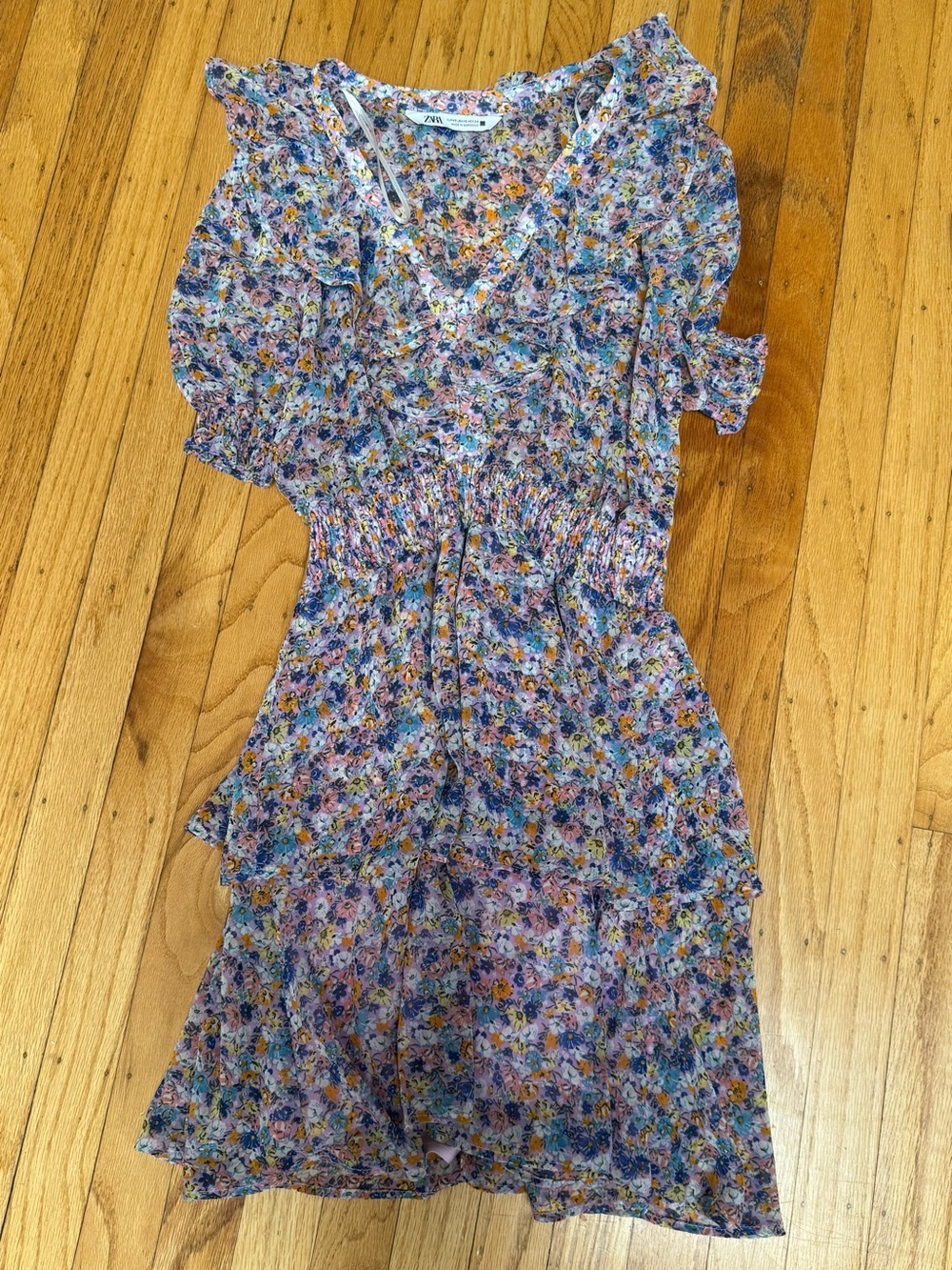Zara Lavender Multi Floral Ruffle Midi Dress